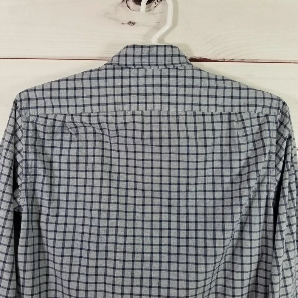 J. Crew Factory Button Front Shirt Mens Size M Blue Gray Checked Casual.